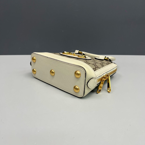 Gucci Mini Horsebit 1955 Top Handle GG Supreme Monogram Calfskin Canvas White Brown