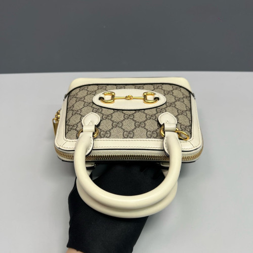 Gucci Mini Horsebit 1955 Top Handle GG Supreme Monogram Calfskin Canvas White Brown
