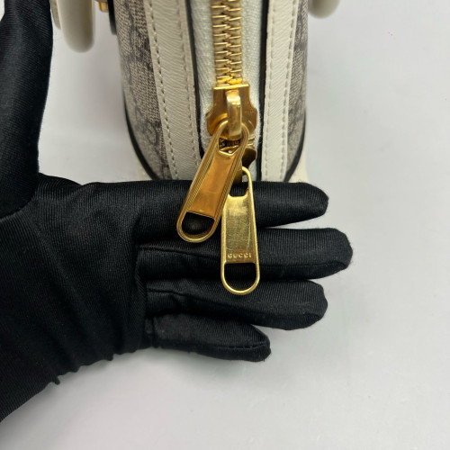 Gucci Mini Horsebit 1955 Top Handle GG Supreme Monogram Calfskin Canvas White Brown