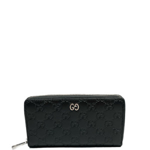 Gucci Pierce Zip Around Wallet Calfskin GG Supreme Monogram Black