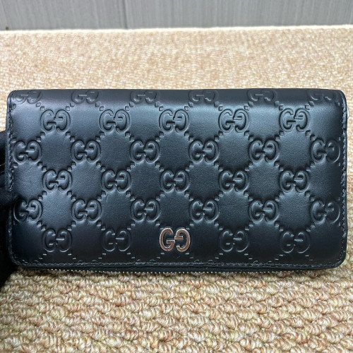 Gucci Pierce Zip Around Wallet Calfskin GG Supreme Monogram Black