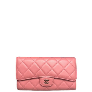 Chanel Quilted Continental Wallet Lambskin Pink