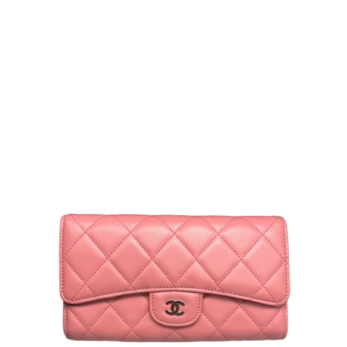 Chanel Quilted Continental Wallet Lambskin Pink