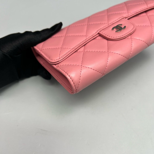 Chanel Quilted Continental Wallet Lambskin Pink