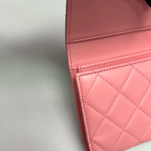 Chanel Quilted Continental Wallet Lambskin Pink