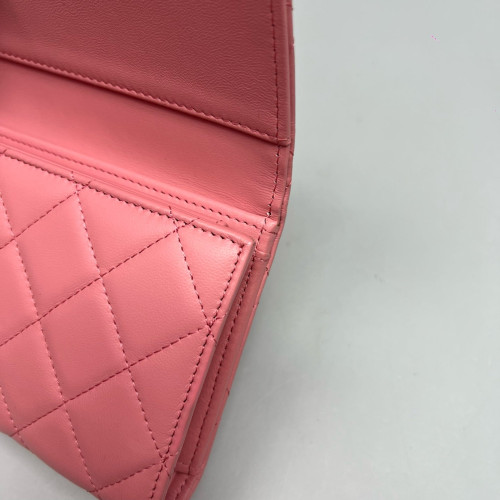 Chanel Quilted Continental Wallet Lambskin Pink