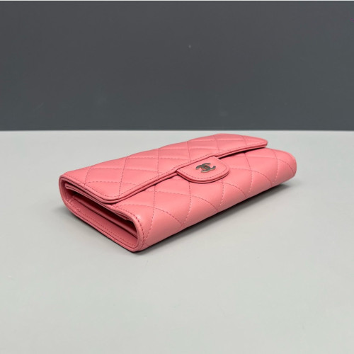 Chanel Quilted Continental Wallet Lambskin Pink