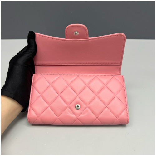Chanel Quilted Continental Wallet Lambskin Pink