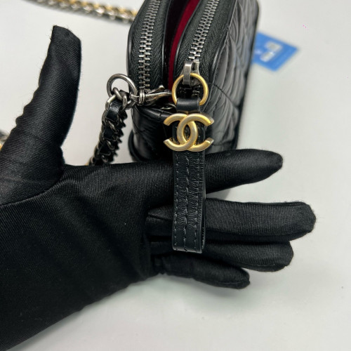Chanel Quilted Small Gabrielle Clutch Calfskin Black