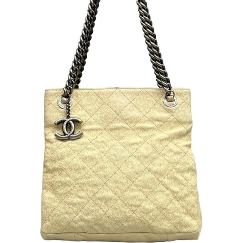 Chanel Quilted Tote Bag Grained Calfskin White