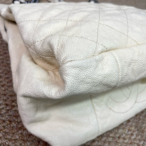 Chanel Quilted Tote Bag Grained Calfskin White