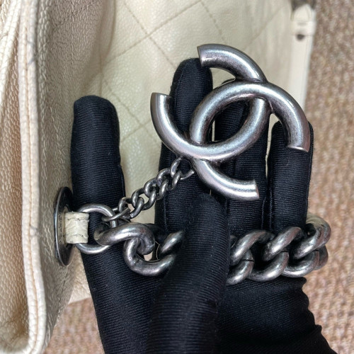 Chanel Quilted Tote Bag Grained Calfskin White