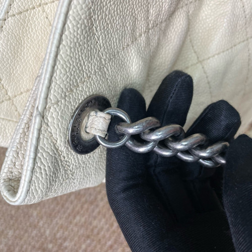 Chanel Quilted Tote Bag Grained Calfskin White