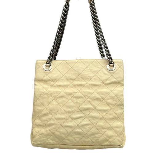 Chanel Quilted Tote Bag Grained Calfskin White