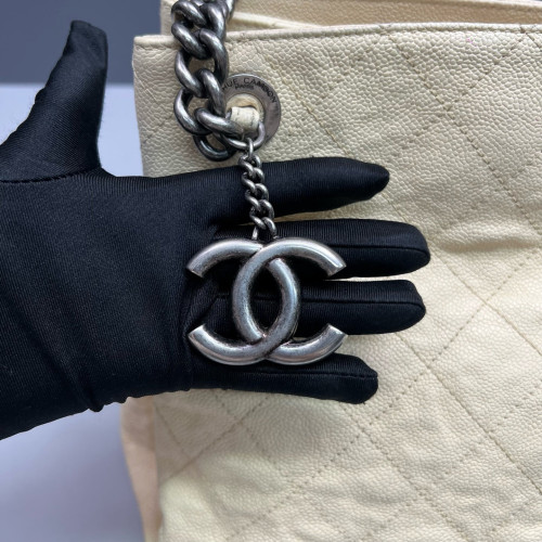 Chanel Quilted Tote Bag Grained Calfskin White