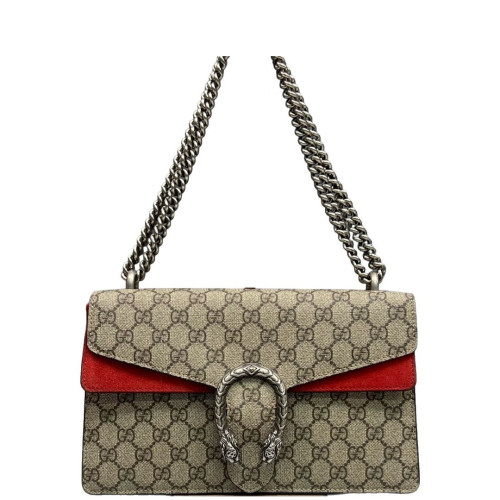 Gucci Meium Dionysus GG Supreme Monogram Suede Beige Red