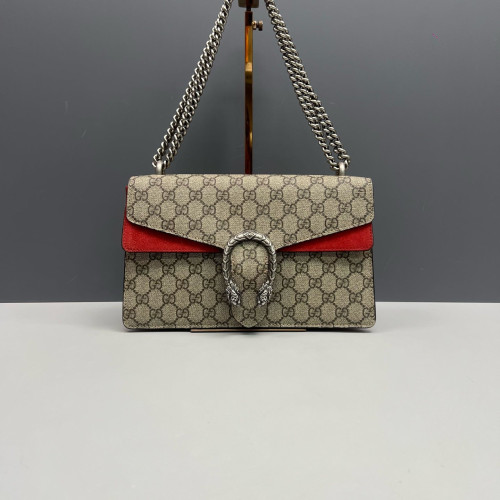 Gucci Meium Dionysus GG Supreme Monogram Suede Beige Red