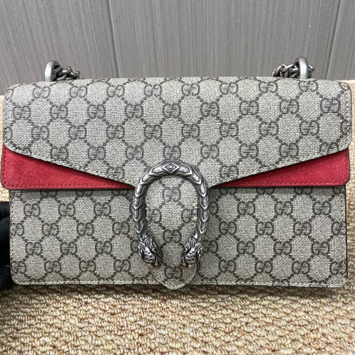 Gucci Meium Dionysus GG Supreme Monogram Suede Beige Red