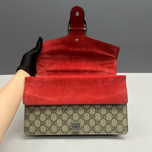 Gucci Meium Dionysus GG Supreme Monogram Suede Beige Red