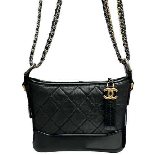 Chanel Quilted Small Gabrielle Hobo Calfskin Black