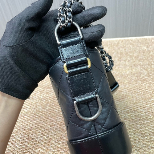 Chanel Quilted Small Gabrielle Hobo Calfskin Black