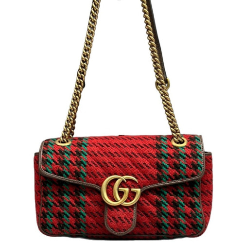Gucci Small GG Marmont Wool Blend Calfskin Red Green