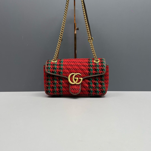 Gucci Small GG Marmont Wool Blend Calfskin Red Green