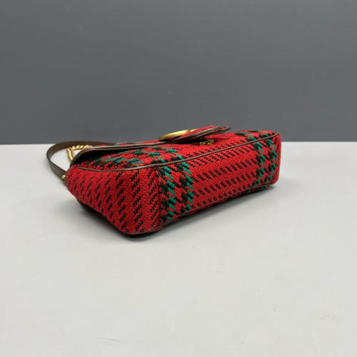 Gucci Small GG Marmont Wool Blend Calfskin Red Green