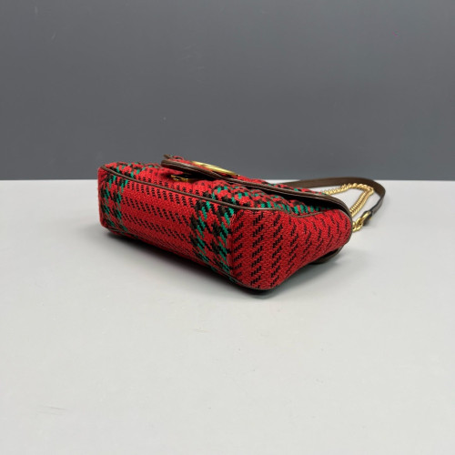 Gucci Small GG Marmont Wool Blend Calfskin Red Green