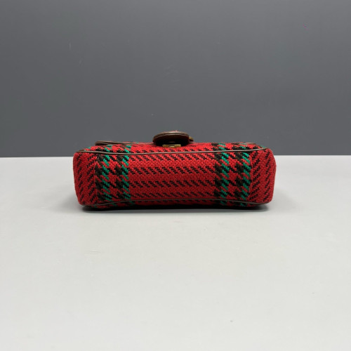 Gucci Small GG Marmont Wool Blend Calfskin Red Green
