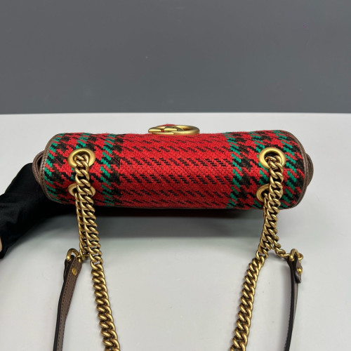 Gucci Small GG Marmont Wool Blend Calfskin Red Green