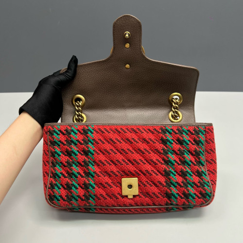 Gucci Small GG Marmont Wool Blend Calfskin Red Green