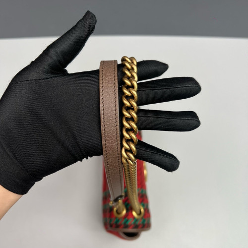 Gucci Small GG Marmont Wool Blend Calfskin Red Green