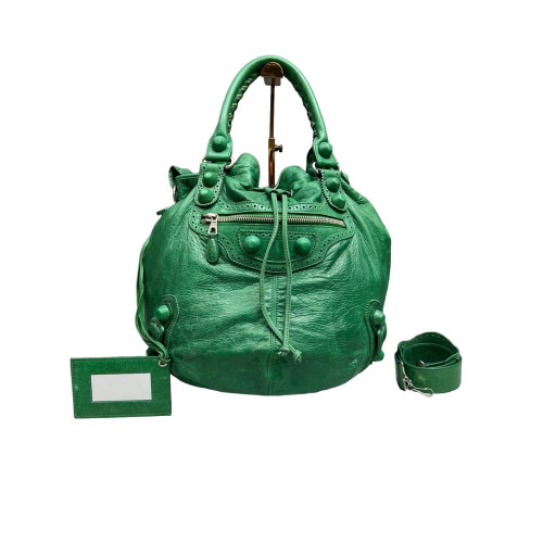 Balenciaga Le Cagole Bucket Small Pull Up Leather Green