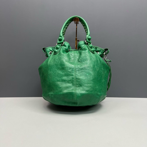 Balenciaga Le Cagole Bucket Small Pull Up Leather Green