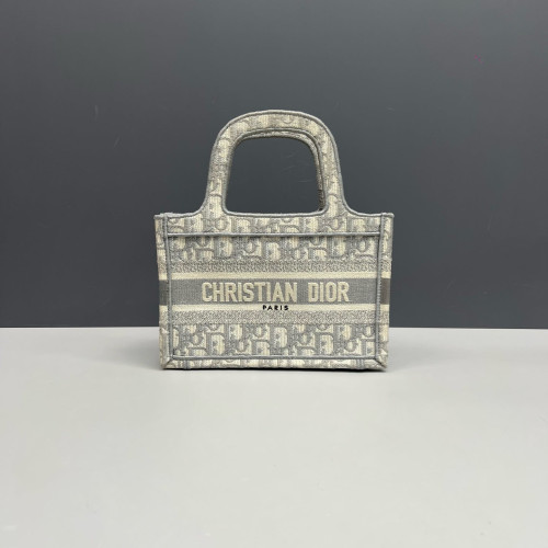 Dior Cannage Stitch Mini Book Tote Oblique Grey Beige