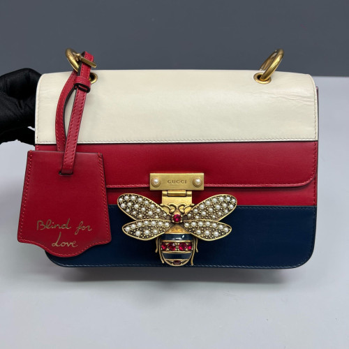 Gucci Shoulder Bag Calfskin White Red Blue