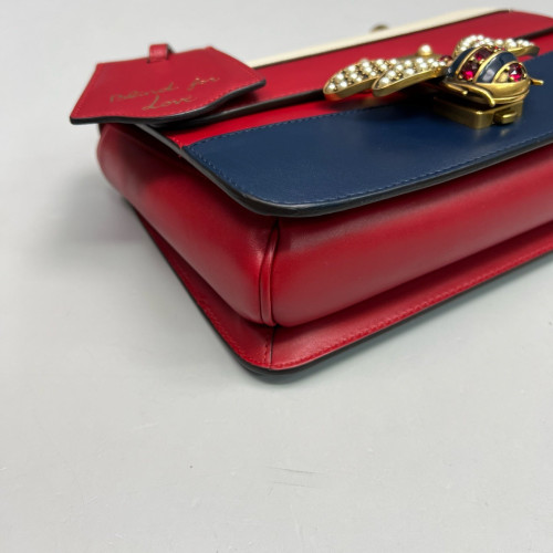 Gucci Shoulder Bag Calfskin White Red Blue