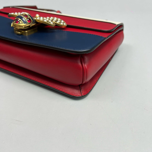 Gucci Shoulder Bag Calfskin White Red Blue
