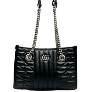 Gucci Small Aria Gg Marmont Shoulder Tote Calfskin Black