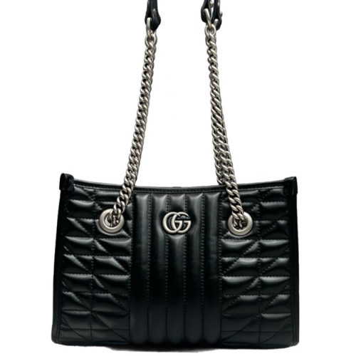 Gucci Small Aria Gg Marmont Shoulder Tote Calfskin Black