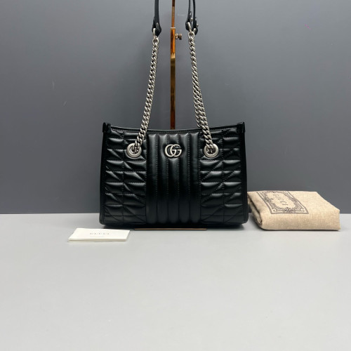 Gucci Small Aria Gg Marmont Shoulder Tote Calfskin Black