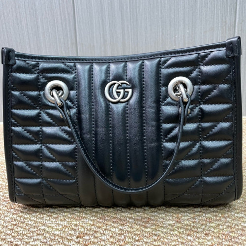 Gucci Small Aria Gg Marmont Shoulder Tote Calfskin Black