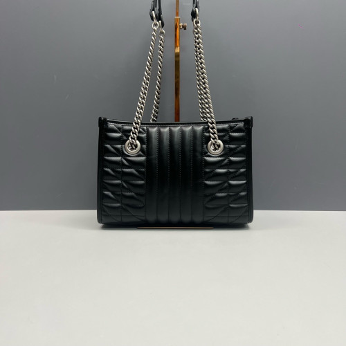 Gucci Small Aria Gg Marmont Shoulder Tote Calfskin Black