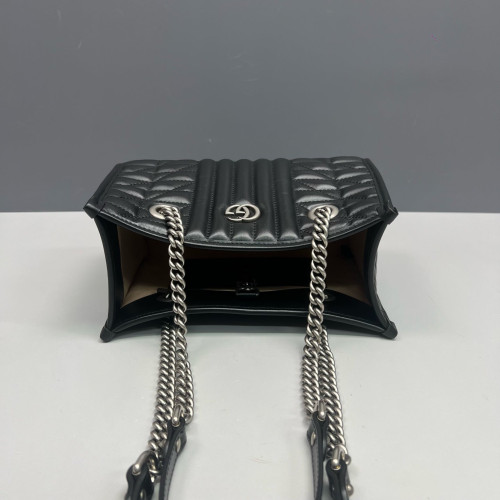 Gucci Small Aria Gg Marmont Shoulder Tote Calfskin Black