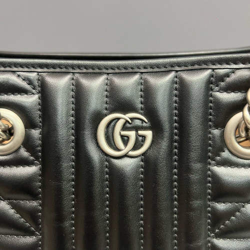 Gucci Small Aria Gg Marmont Shoulder Tote Calfskin Black