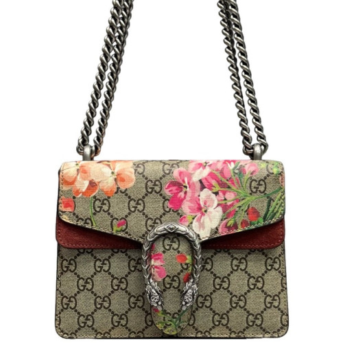 Gucci Small Dionysus Canvas GG Supreme Monogram Suede Red Beige Pink