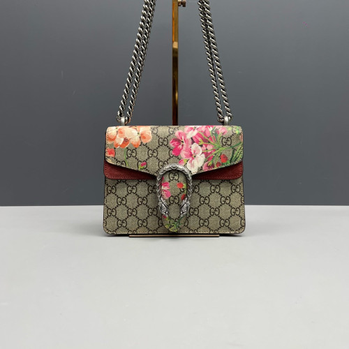 Gucci Small Dionysus Canvas GG Supreme Monogram Suede Red Beige Pink