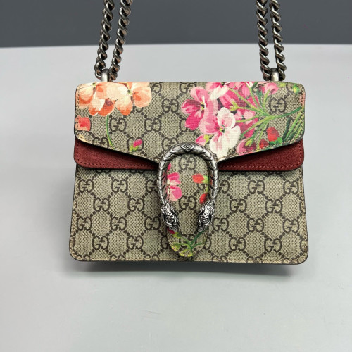 Gucci Small Dionysus Canvas GG Supreme Monogram Suede Red Beige Pink