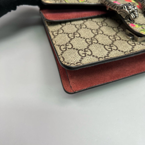 Gucci Small Dionysus Canvas GG Supreme Monogram Suede Red Beige Pink